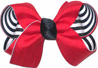 Medium Red over Navy and White Stripes Double Layer Overlay Bow